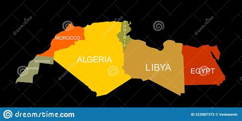 Northern Africa Map Brown Orange Hue Colored On Dark Background High