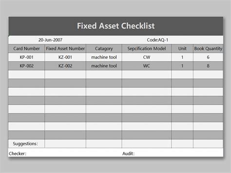 Excel Of Fixed Assets Checklist Xlsx Wps Free Templates