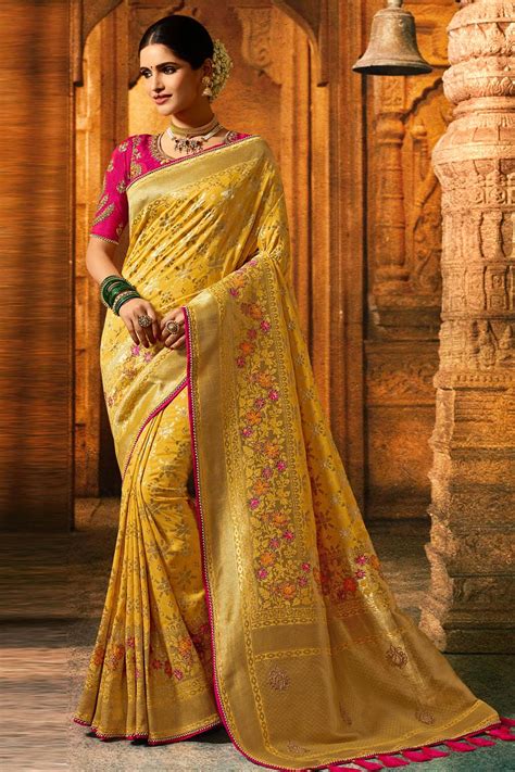 Buy The Amazing Fresh Yellow Designer Banarasi Saree On Karagiri Buy Now