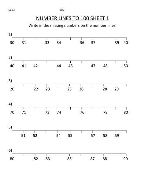 Number Line Worksheets Missing Numbers 1st Grade