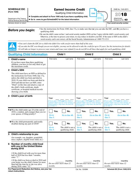 Irs Form 1040 Schedule Eic 2018 Fill Out Sign Online And Download
