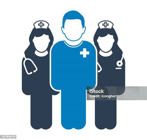 Ikon Tim Medis Dengan Simbol Dokter Dan Perawat Gaya Datar Vektor Eps