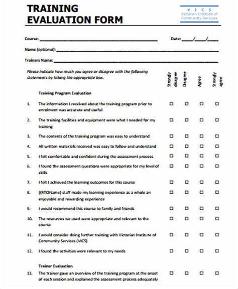 Course Evaluation Form Template Elegant Sample Training Feedback Form 8
