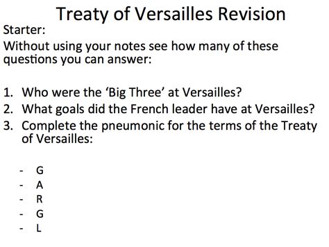 Treaty Of Versailles Revision Lesson And Exam Question One Pagers
