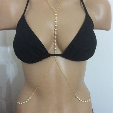 New Fashion Sexy Imitation Pearl Body Chain Bikini Necklace Beach