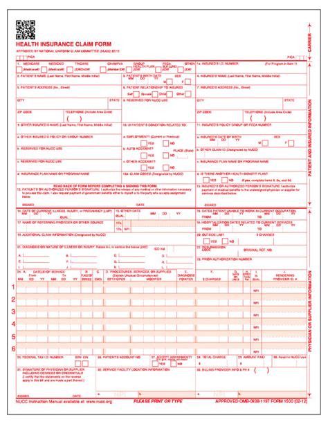 Blank Cms 1500 Form Health Insurance Claim Form Hcfa 1500 Blank