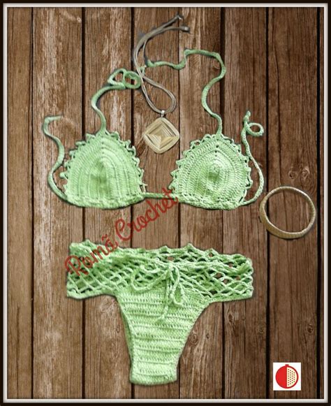 Green Lace Crochet Bikini Brazil Bikini Set Bohemian Bikini Crochet Bikini Set Honeymoon Bikini ...