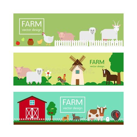 Farm Banner Flat Animals Stock Illustrations 951 Farm Banner Flat