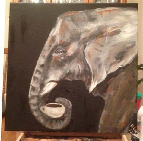 Elephant Drinking Coffee Art Painting Elephant