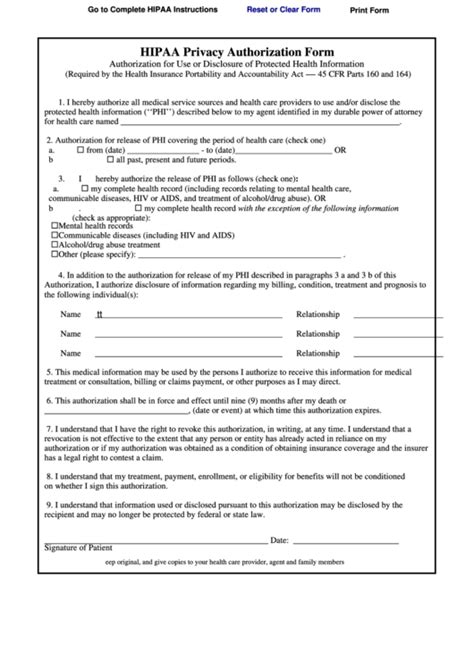 Fillable Hipaa Privacy Authorization Form Printable Pdf Download