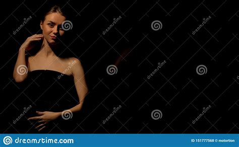 Sensual Woman Stroking Body Strip Show In Luxury Night Club