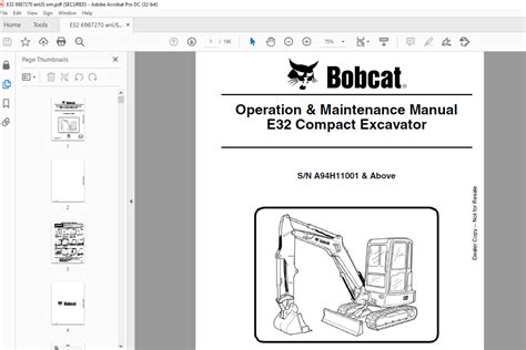 Bobcat E32 Compact Excavator Operation And Maintenance Manual Sn
