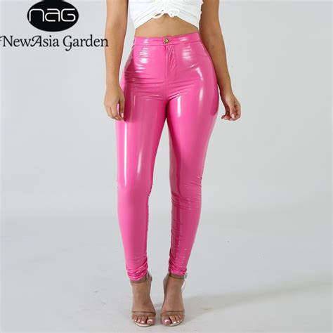 2020 newasia pink pu leather pants women trousers winter plus size high waist pants black faux