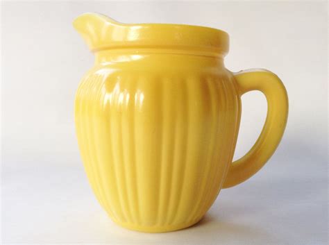 Hazel Atlas Milk Glass Ribbed Bright Yellow Vintage Creamer By