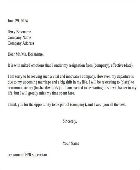 Resignation Letter Due To Relocation Template 7 Free Word Pdf