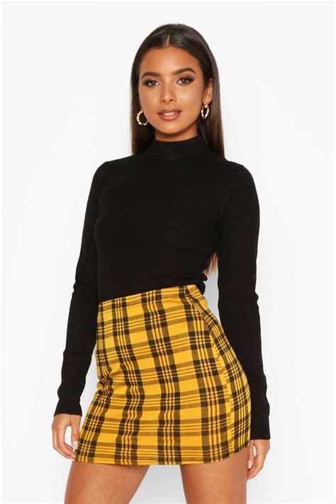 Checked Jersey Mini Skirt Boohoo Mini Skirts Skirt Outfits Plaid