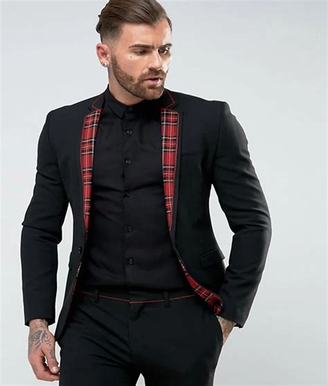 2018 Slim Fit Men Suit With Red Lapel Stylish Mens Suits Wedding Groom