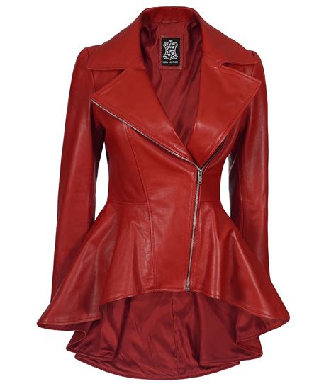 women red peplum leather jacket 100 lambskin leather