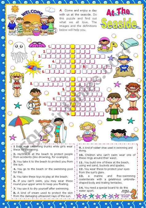 Summer At The Seaside Set 4 Crossword Puzzle Esl Worksheet By