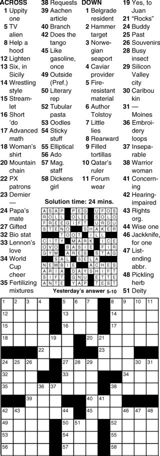Welcome to daily crossword answers website! Sheffer Interactive Crossword Puzzle for May 10, 2018 ...