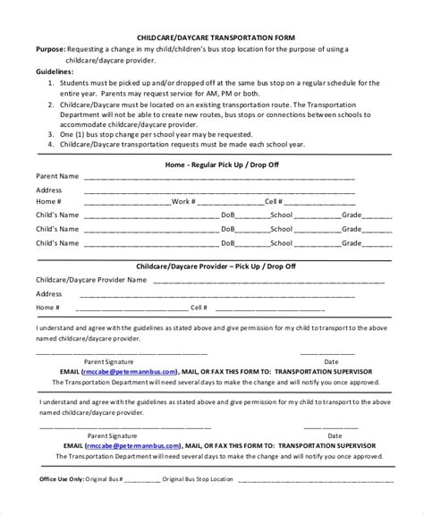 sample daycare form  examples   word