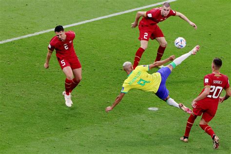 world cup 2022 richarlison scores insane goal as brazil overpower serbia