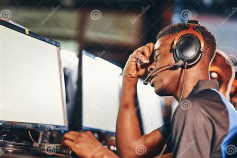 Side View Of Upset African Guy Professional Cybersport Gamer Looking