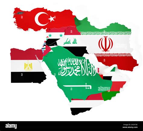 Middle East Countries Covered With Country Flags 3d Illustration Stock