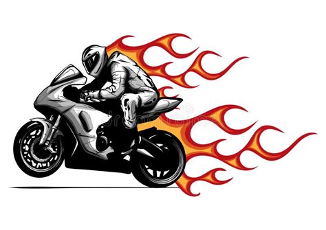 Motorcycle With Fire And Flames Vector Illustration Stock Vector