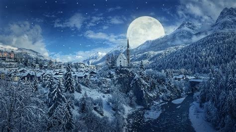 Winter Full Moon Wallpaper Backiee