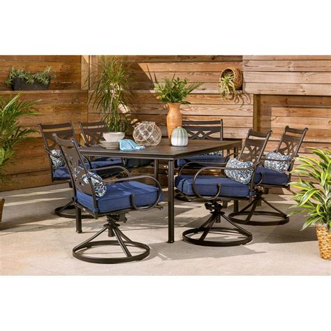 Buy Montclair 7 Piece Steel Outdoor Dining Set With Navy Blue Cushions