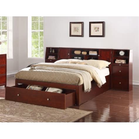 Capacious Queen Wooden Bed With Drawers Display And Storage Brown