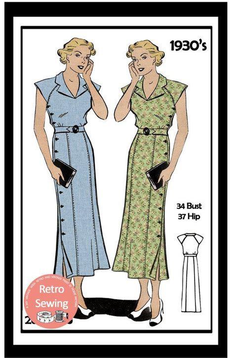 1930s Summer Tea Frock Pdf Sewing Pattern Bust 34 Etsy Uk Vintage