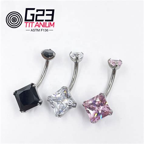 G23 Titanium Astm F136 Big Square Zircon Belly Button Rings Surgical Steel Navel Piercing