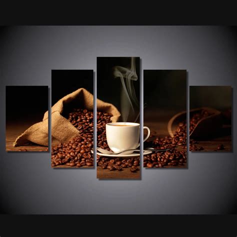 Buy 5 Pcs Cup Of Coffee Bean Still Life Canvas Hd