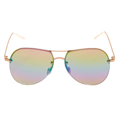 Rainbow Lens Rimless Aviator Sunglasses Claire S Us
