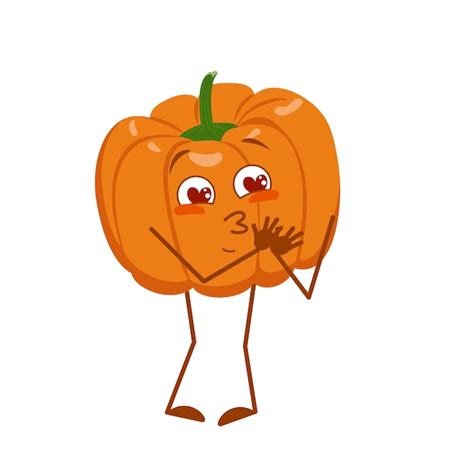 Premium Vector Cute Pumpkin Character Falls In Love With Eyes Hearts Arms And Legs The Funny