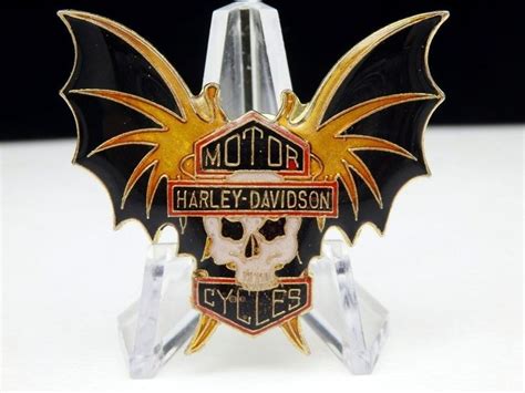 Vtg Harley Davidson Motor Cycle Wings Skull Enamel Hat Lapel Pin Harley Davidson Hats Harley