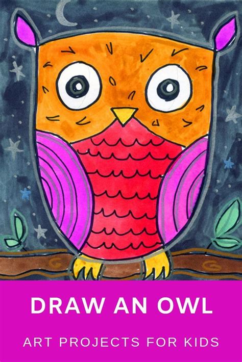 An Owl Sitting On Top Of A Tree Branch With The Title Draw An Owl Art