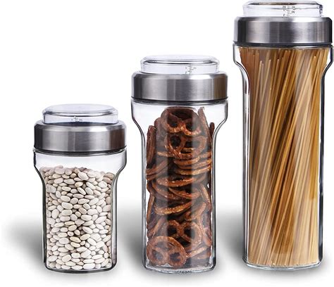 Elemental Kitchen Glass Jar Food Storage Container Set W Stainless Steel Measuring Cup Lids 3