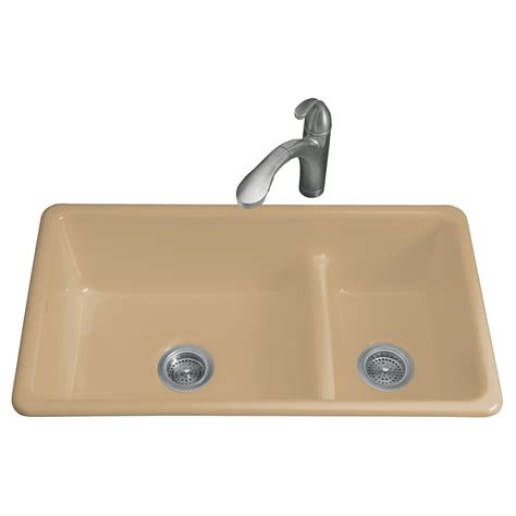 These kitchen sinks are easy to install; Shop KOHLER Iron/Tones 18.75-in x 33-in Mexican Sand ...