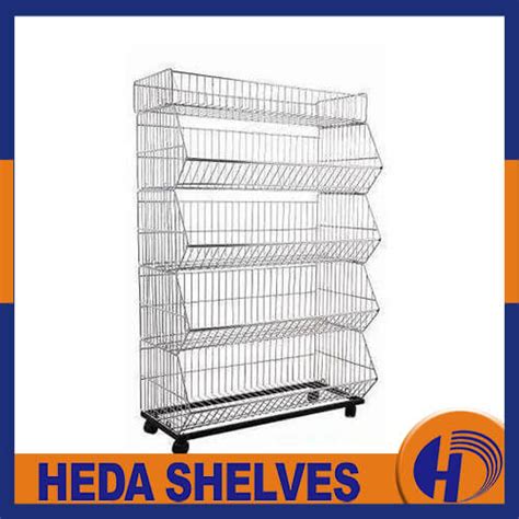 Metal Wire Display Rack For Merchandise Display Rolling Grid Shelf Heda