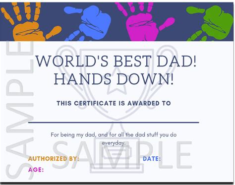 Printable Best Dad Fathers Day Certificate From Kids Etsy