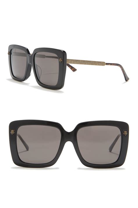 Gucci 55mm Oversized Square Sunglasses In Shiny Black Black Lyst