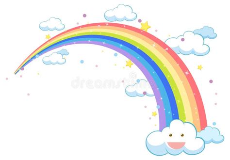 Pastel Rainbow With Clouds Isolated On Transparent Background Stock