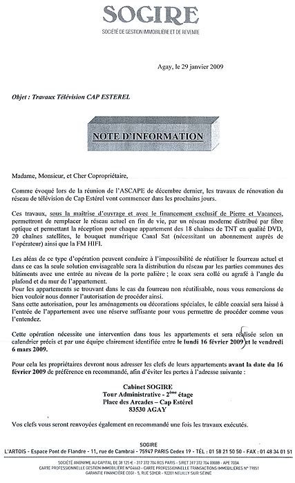 Afnor est représentée sur l'ensemble du territoire français et à l'étranger. lettre information travaux appartement - Modele de lettre type