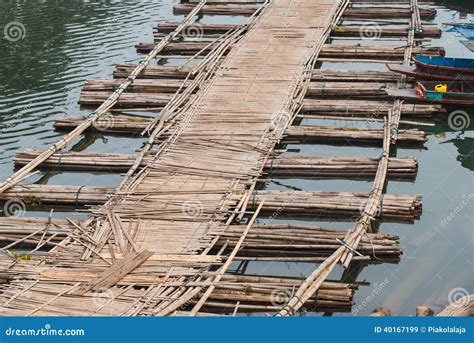 Bamboo Bridge Across The River In Sangkhlaburi Kanchanaburi Prov