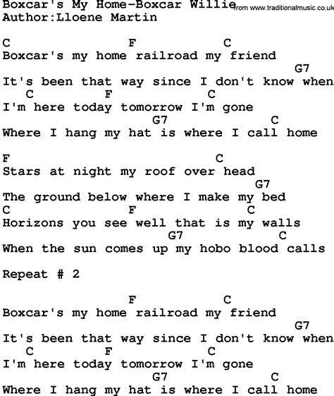 Country Musicboxcars My Home Boxcar Willie Lyrics And Chords