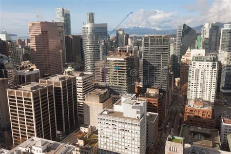 Aerial Panorama Of Vancouver Downtown Skyline With Skyscraper Co Stock