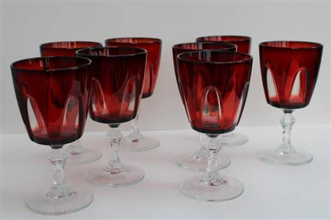 Vintage Gothic Ruby Red Clear Stem Goblets Water Or Large Wine Glasses Made In France